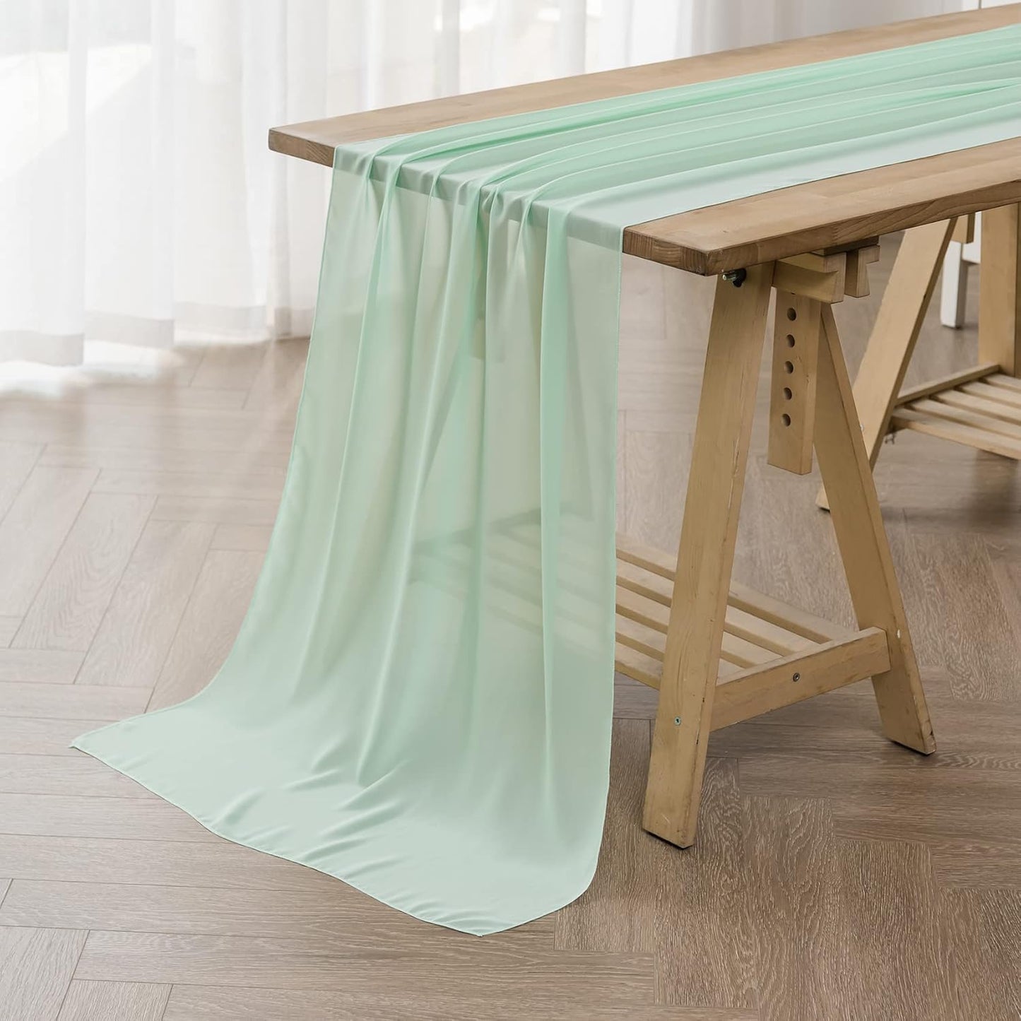 12Pack 9ft Chiffon Table Runner14x108 Inch Sheer Romantic Table Runner for Wedding Birthday Party Bridal Shower Outdoor Decoration-Mint