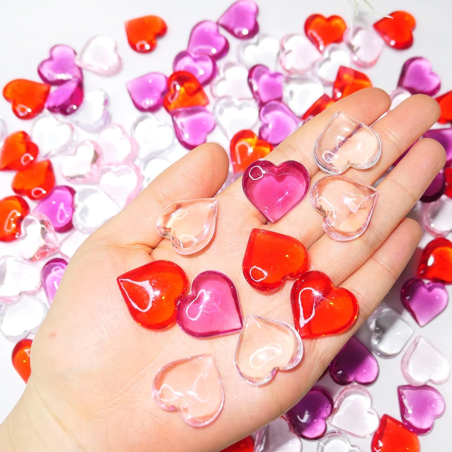 Acrylic Heart Gems for Valentine Vase Filler Decor,152 Pcs Red Pink Heart Shaped Stones for Wedding Valentines Bowl Filler,Table Scatter Decorations and Crafts