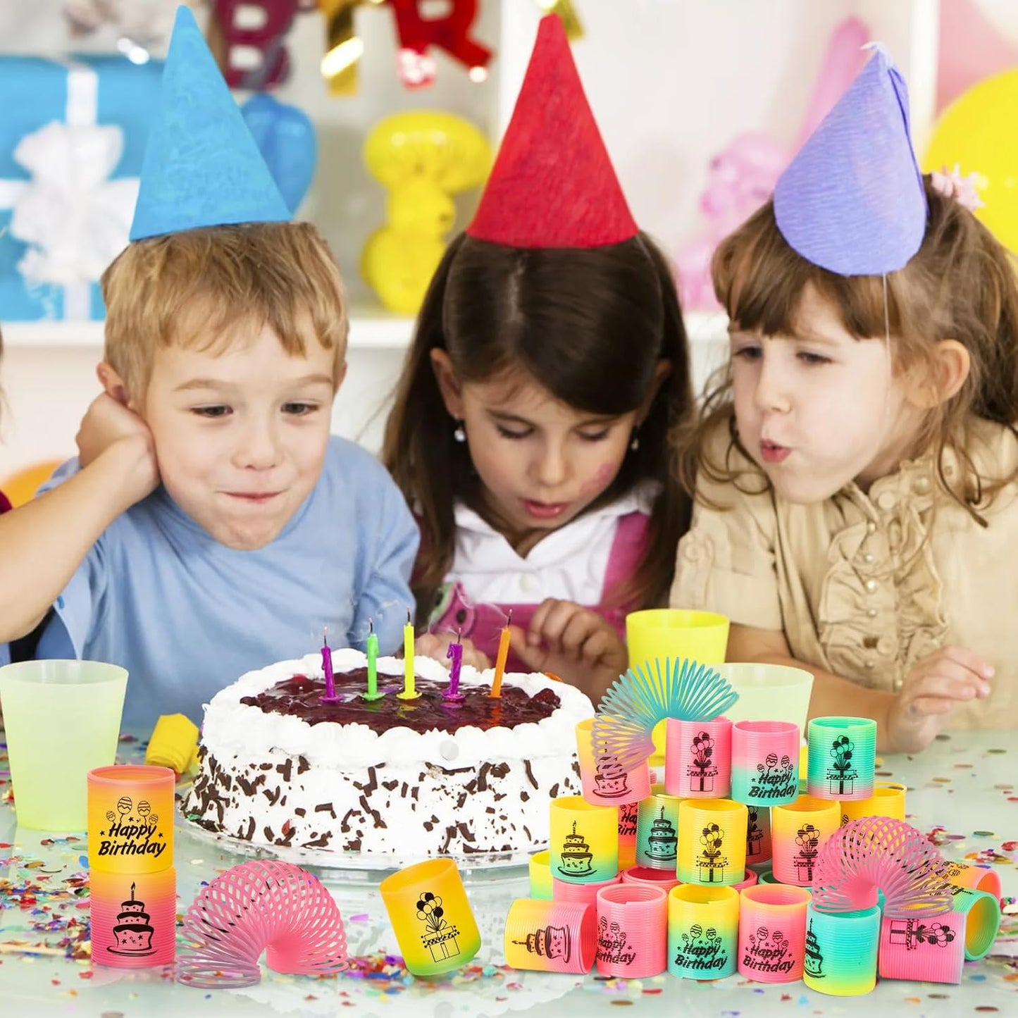 36 Pack Spring Rainbow Magic Fidget Stress Coil Mini Springs Bulk Toys Party Favor For Kids Birthday Carnival Prize Goodie Bag Stuffers For Boys Girls (Birthday)