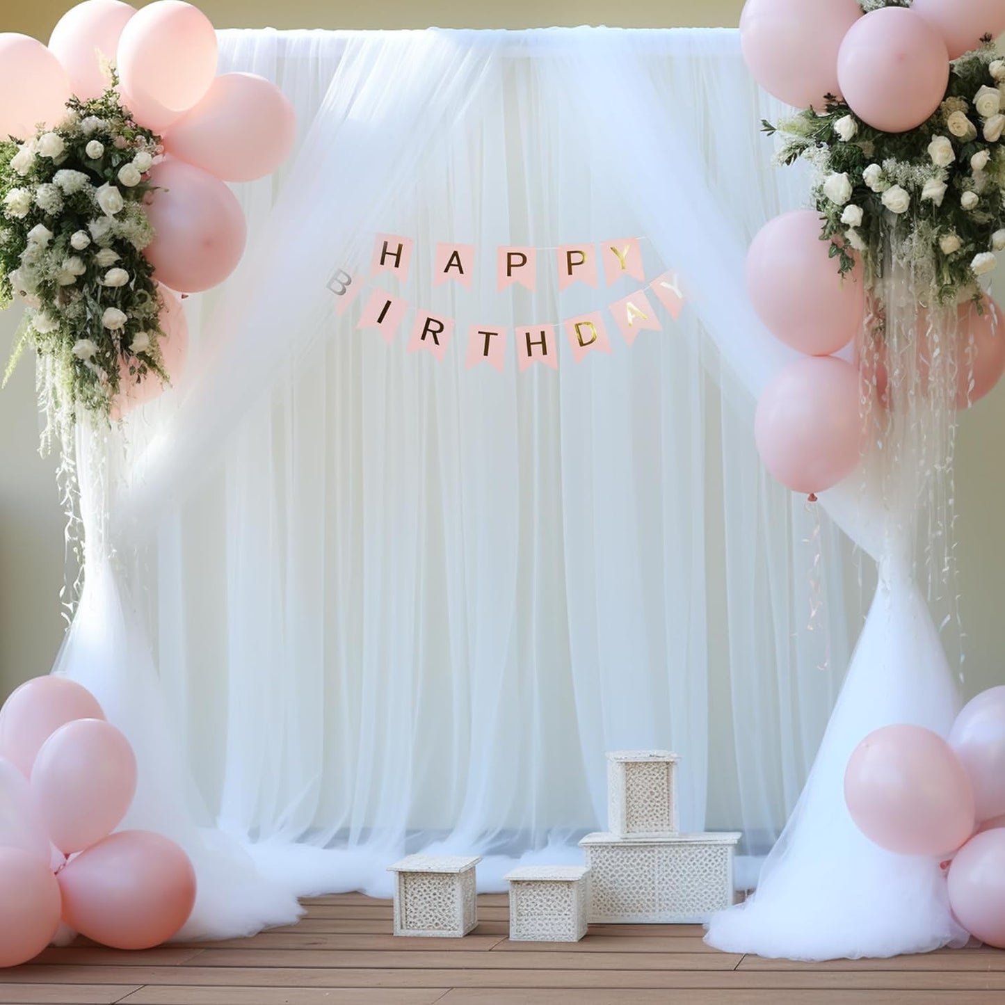 White Sheer Tulle Backdrop Curtains for Parties Wedding White Curtain Backdrop for Bridal Shower Birthday Party Baby Shower Photos Background 20ft x 8ft(5ft x 8ft, 4 Panels)