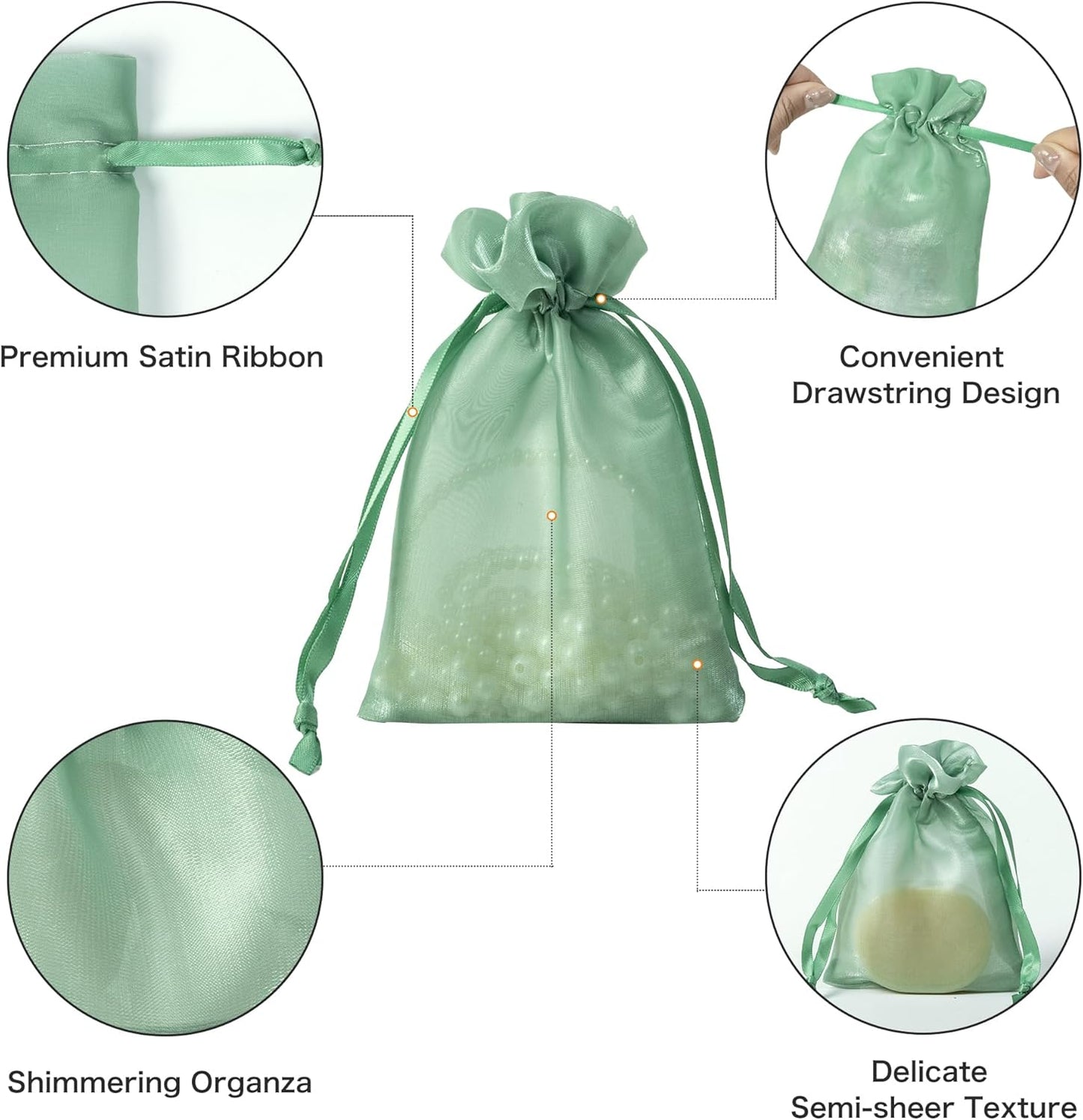 QIANF 20 Pcs Sage Green Small Organza Bags 3X4 inch for Wedding Favors with Drawstring, Mini Mesh Gift Bags Jewelry Pouch for Candy Bridal Shower Party Favor Baby Shower Christmas