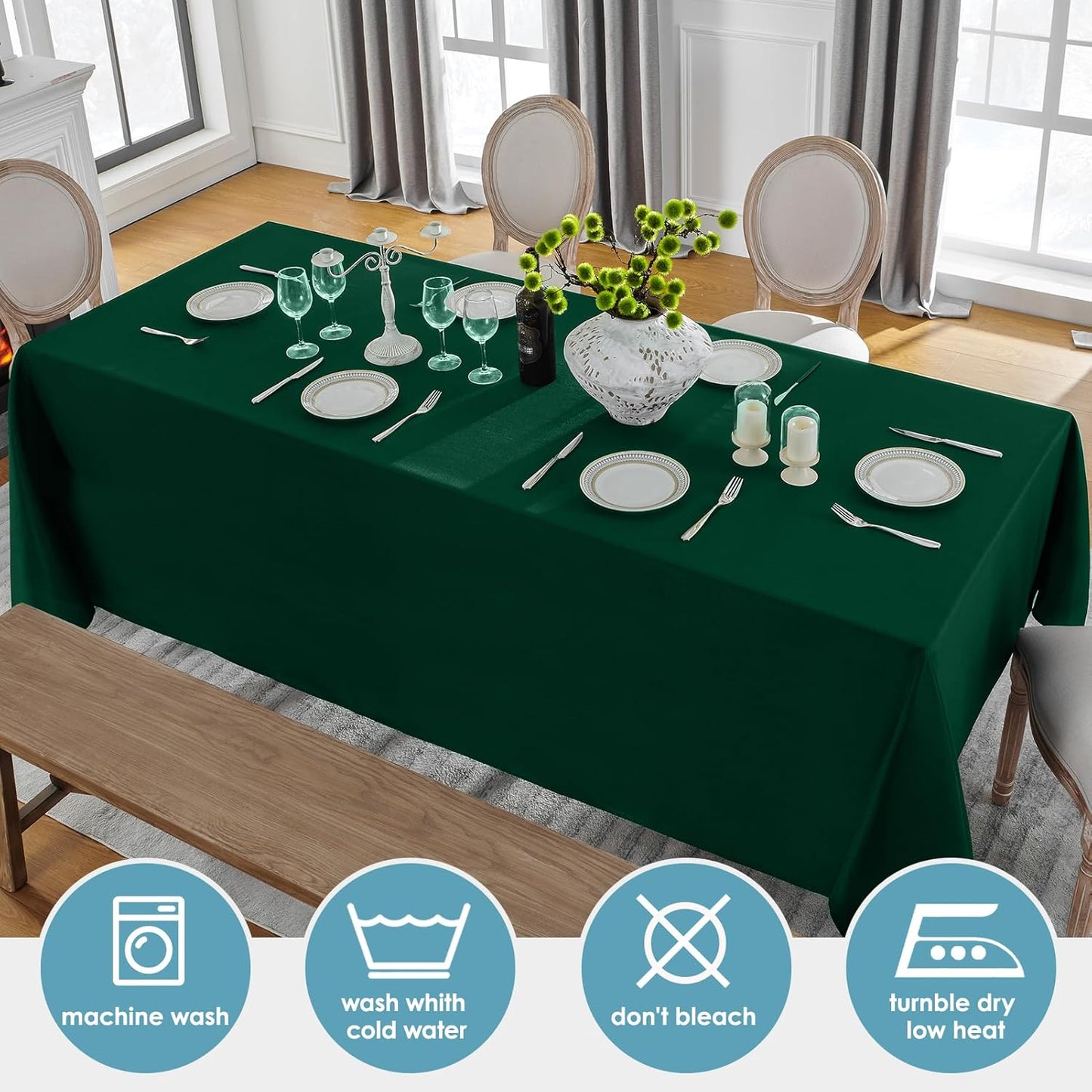 VidaFete Tablecloth 10 Pack 90 * 132inch Rectangle Table Cloth Polyester, Stain Wrinkle Resistant Polyester Dining Table Cover for Kitchen Dinning Party Wedding Rectangular Buffet Decoration(Green)
