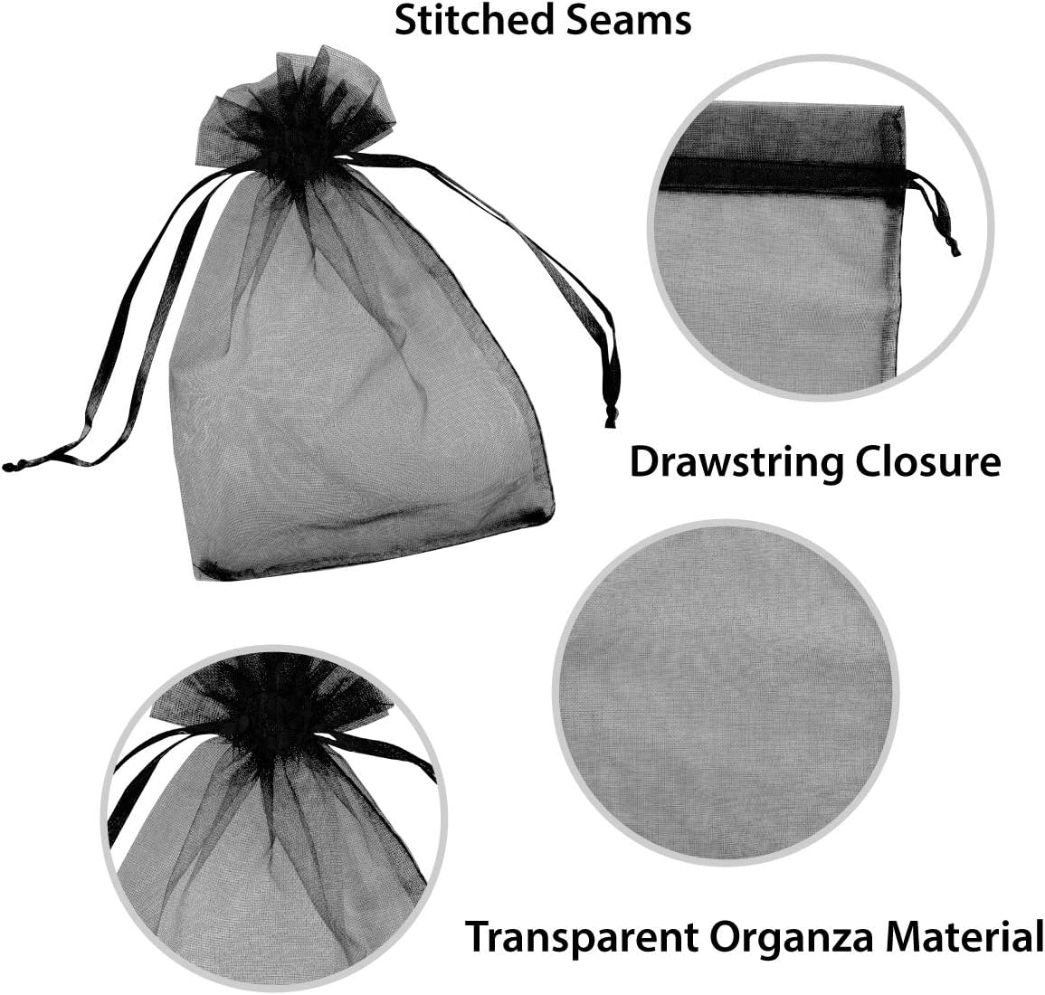 Super Z Outlet 100 Pack 5x7 Inch Mini Sheer Drawstring Organza Transparent Bags Jewelry Sack Pouches for Wedding, Party Decorations, Arts & Crafts Gifts (Black)