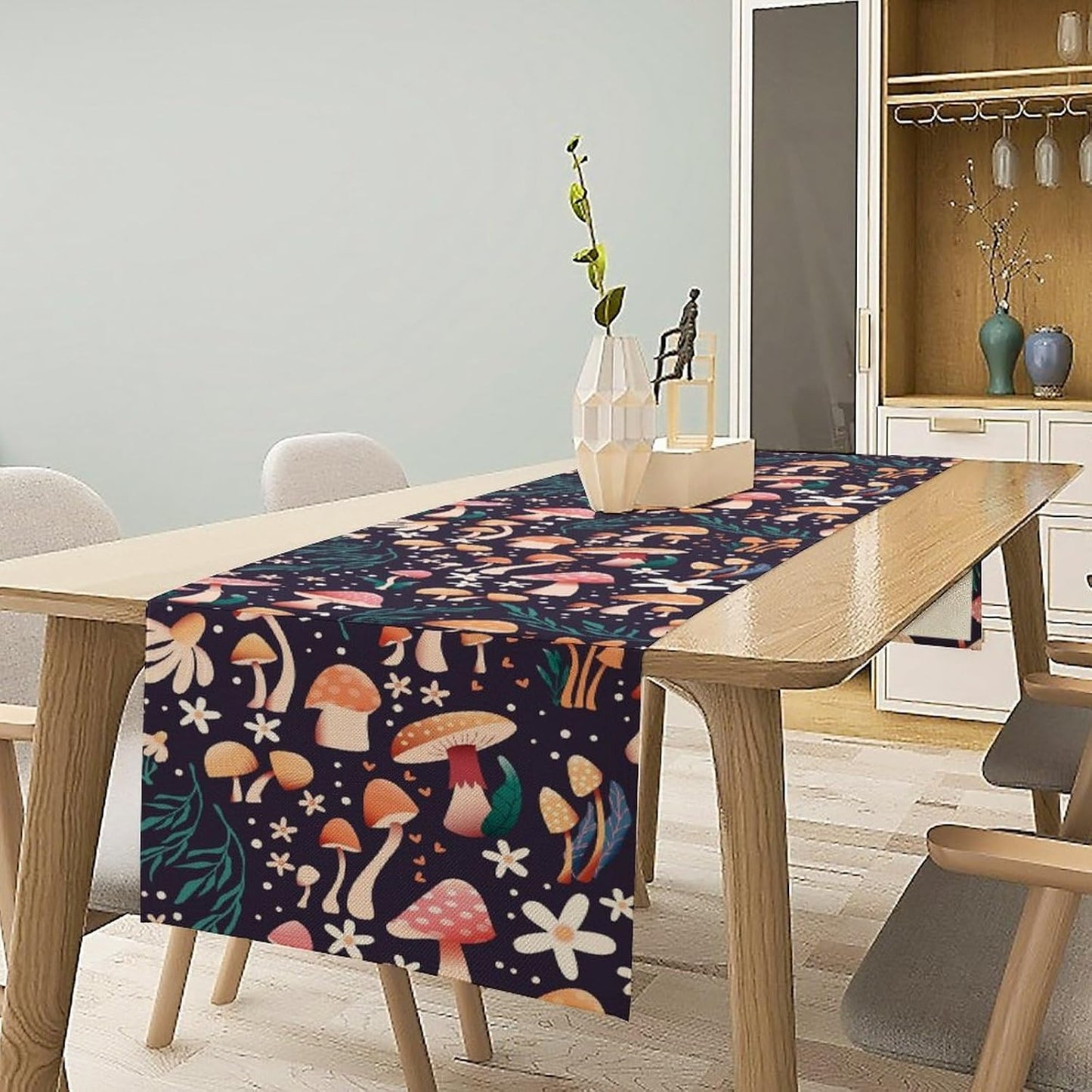 Mushroom Table Runner,Retro Forest Plant Table Cloth Farmhouse Kitchen Dining Table Decoration for Home Party Decor 13x108 Inch