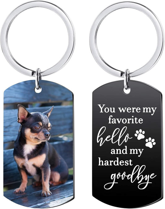 Funnylife Personalized Dog Memorial Photo Keychain Stainless Steel Custom Pet Memory Keychain Loss of Dog Sympathy Gifts