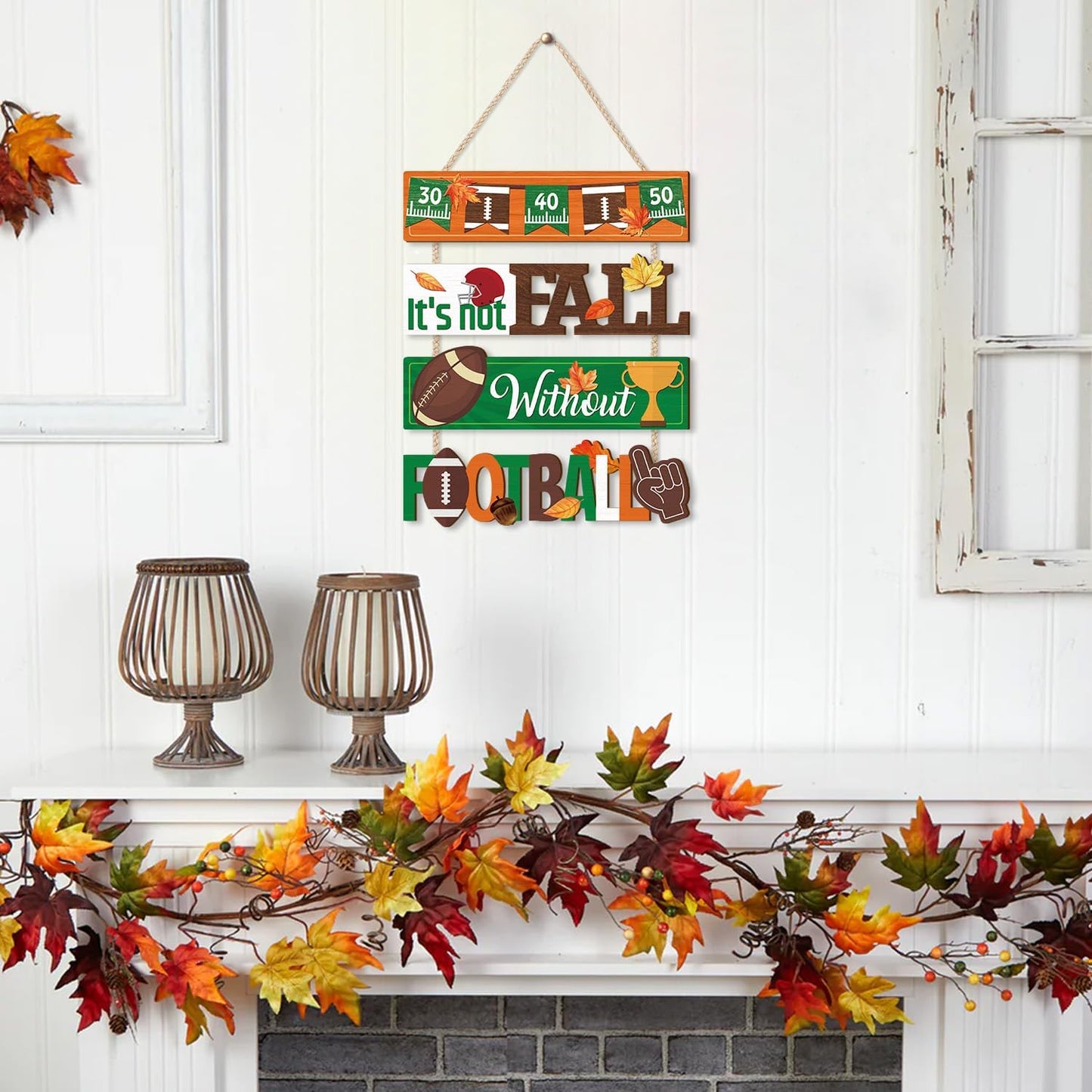 CHDITB It's Not Fall without Football Front Door Sign(15"x12"), Wooden Fall Football Season Decoration Wall Hanging, Vintage Hello Welcome Fall Autumn Home Decor Hanger for Porch Indoor