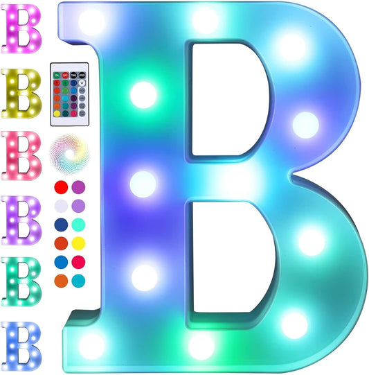 Foaky Colorful LED Letter Lights with Remote,Marquee Light Up Letters Sign for Night Light Wedding/Birthday Party Battery Powered Christmas Lamp Home Bar Decoration(B)