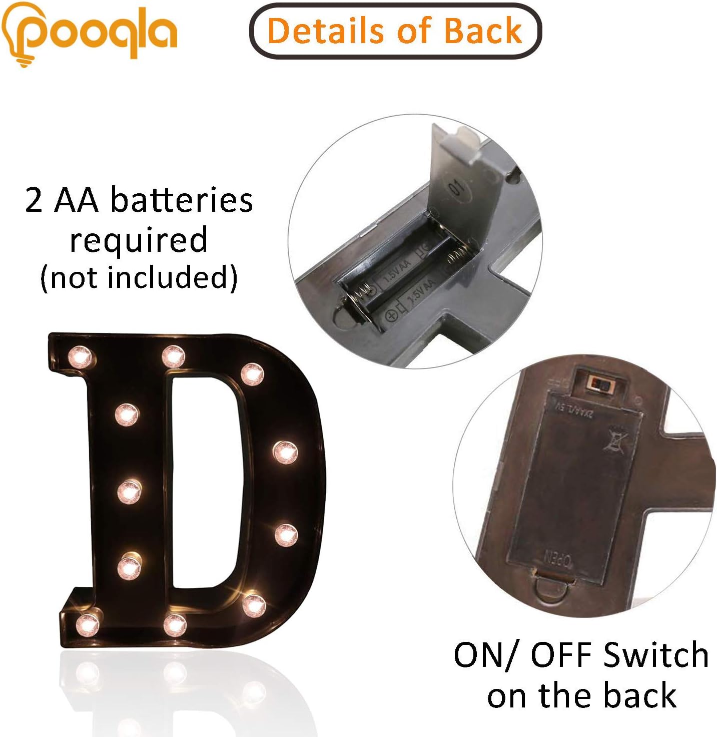 Decorative LED Illuminated Letter Marquee Sign - Alphabet Marquee Letters with Lights For Wedding Birthday Party Christmas Night Light Lamp Home Bar Decoration D, Black