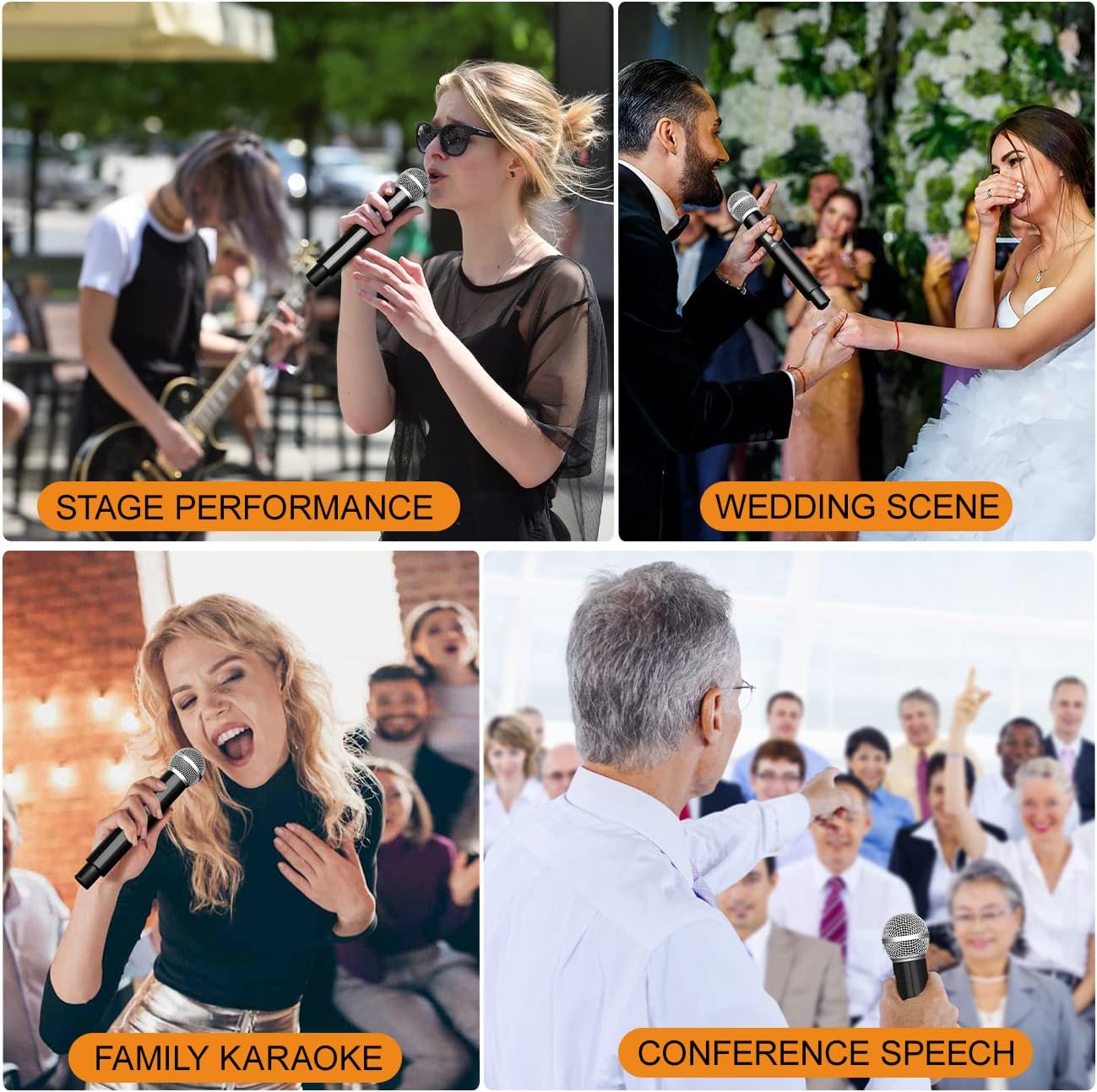 Depusheng DX4 Wireless Microphone, Professional 4 Channels Karaoke Handheld System for Home Karaoke, Meeting, Party, Church, DJ, Wedding, Home KTV Set