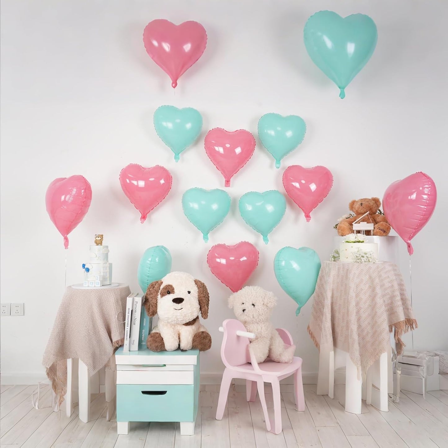 Pink Blue Balloons,12Pcs 18 Inch Macaron Foil Love Heart Shaped Balloons for Boy Girl Gender Reveal Bridal Engagement Wedding Anniversary Birthday Party Graduation Valentines Day Decorations