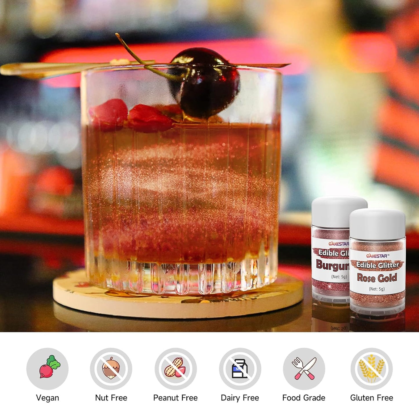 Edible Glitter for Cocktails, 10 Colors Easter Decorations Luster Dust Edible, Food Grade Shimmer Dust, Edible Glitter Powder for Drinks, Easter Eggs, Candy, Baking, Strawberries, Cupcakes, Cookies