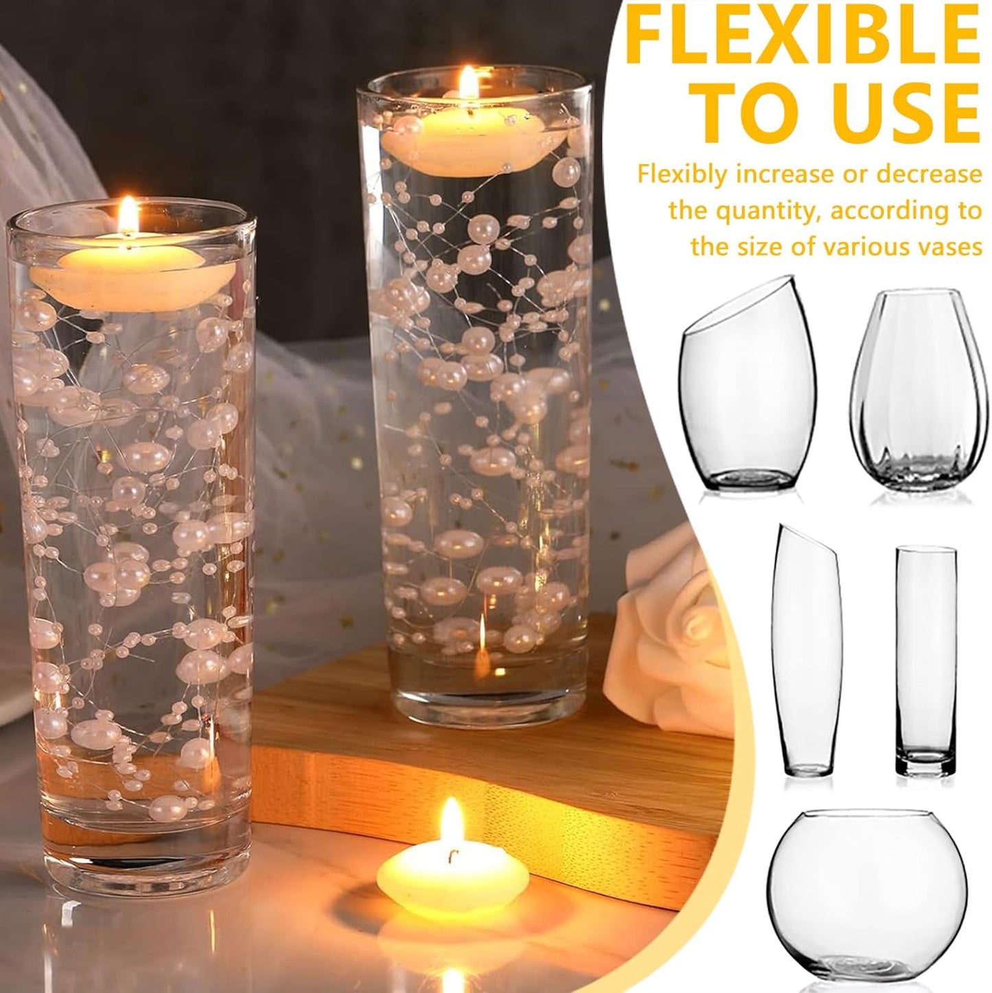 50 PCS Artificial Floating Beads for Centerpieces Vases, Rose Gold 8+3mm String Beads for Wedding Party Faux Pearl String for Decorating, Vase Filler