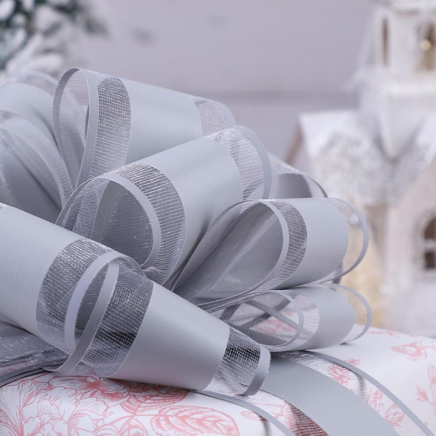 6Pcs 6inch Pull Bow Gift Wrapping,Pull Bow For Gift Basket, Gift Bag Box Wrapping Decor, Valentines Day, Birthday, Anniversary, Wedding, Flower Packaging (Gray)