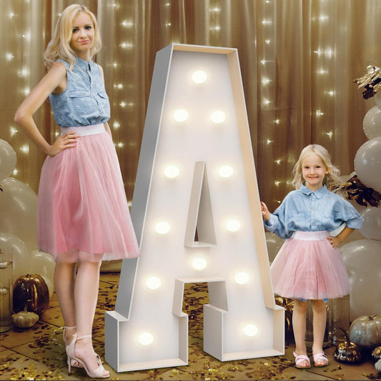 4FT Marquee Light Up Letters A,Party Decoration Large Marquee Light Up Letters with Weighted Water Bag,Pre-cut Foam Board Set Can Be Used for Birthdays,Weddings,Baby Anniversaries