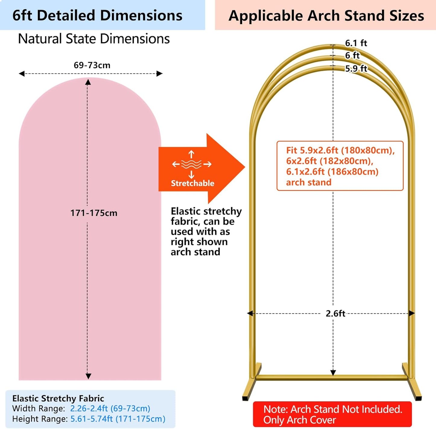 HEMMOTOP Pink Arch Backdrop Cover 7.2 ft, 6ft, Wedding Arch Covers Stretchy Backdrop 2 Set, 2-Sided Arched Stand Background for Birthday Party, Baby Shower, Pink