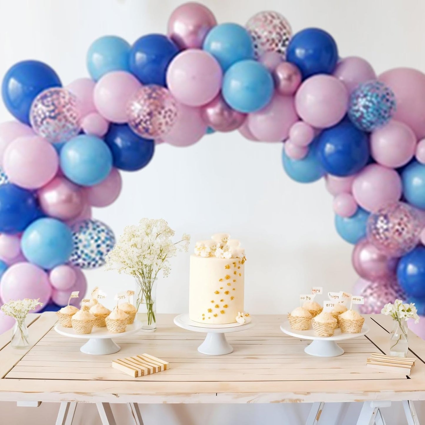 Pink and Blue Balloon, 50Pcs 12 Inch Pastel Pink Blue Purple Confetti, Royal and Metallic Confetti Balloons for Birthday, Baby Shower, Gender Reveal Supplies