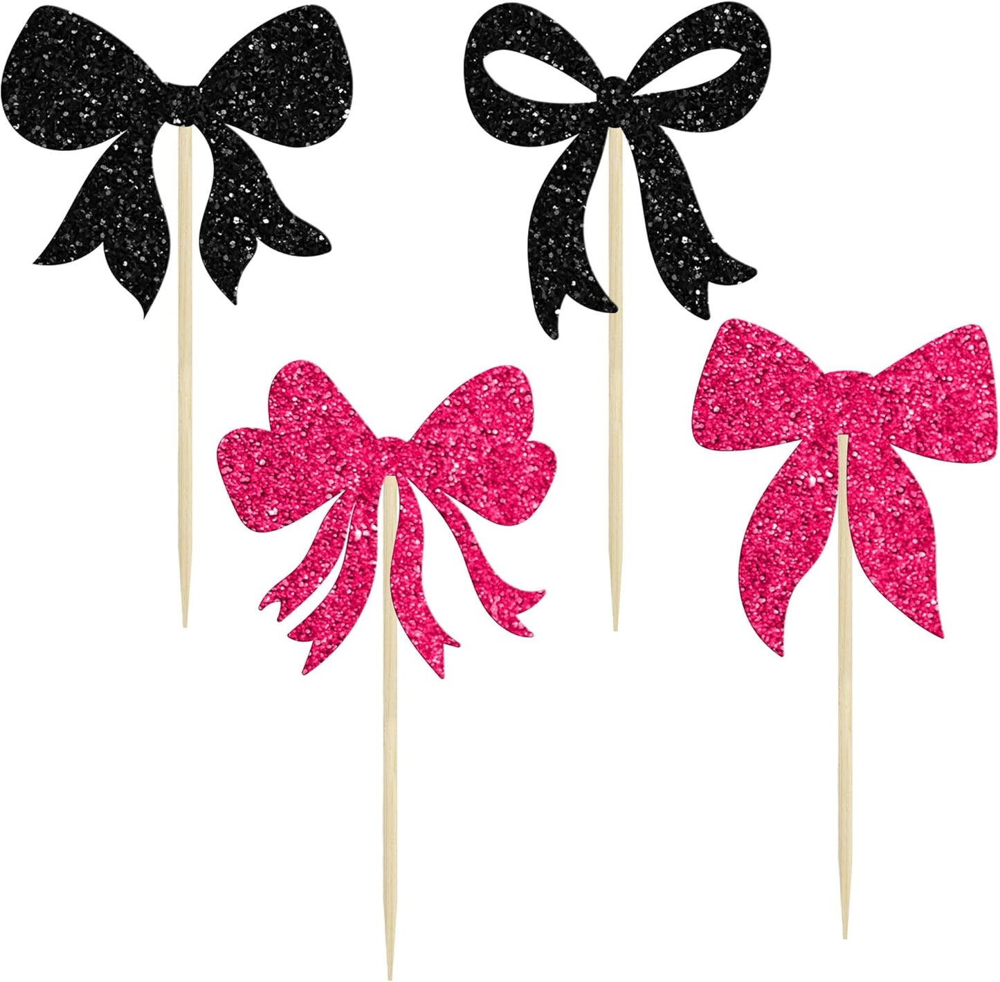 Gyufise 36Pcs Bow Cupcake Toppers Glitter Bowknot Cupcake Picks Bow Tie Birthday Decorations Bow Cake Toppers for Bridal Baby Shower Bachelorette Party Supplies Black Rose Red