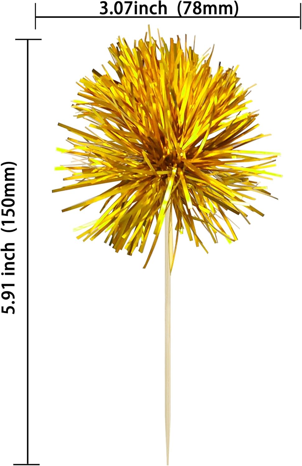 Ephlyn 30Pcs Foil Firework Cupcake Toppers Sparkles Fireworks Sticks Birthday Decorations Sparkle Tinsel Cocktail Fruit Toothpick for Birthday Wedding Graduation Party Cake Decorations Gold