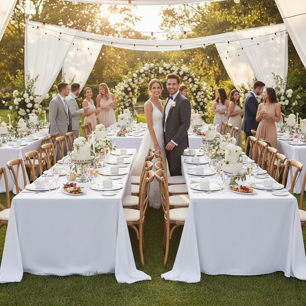 Fitable White Rectangle Tablecloths for 6 Foot Tables, 6 Pack - 70 x 108 Inches - Stain Resistant and Washable Table Clothes, Polyester Fabric Table Covers for Wedding, Party, Banquet, Buffect