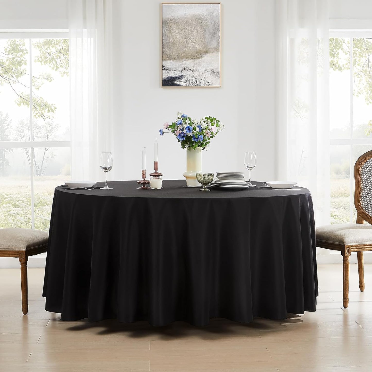 Round Tablecloth 120 Inch 10 Pack Black Tablecloths Washable Decorative Linen Polyester Table Clothes Cover for Dining Table Banquets Buffet Parties and Wedding