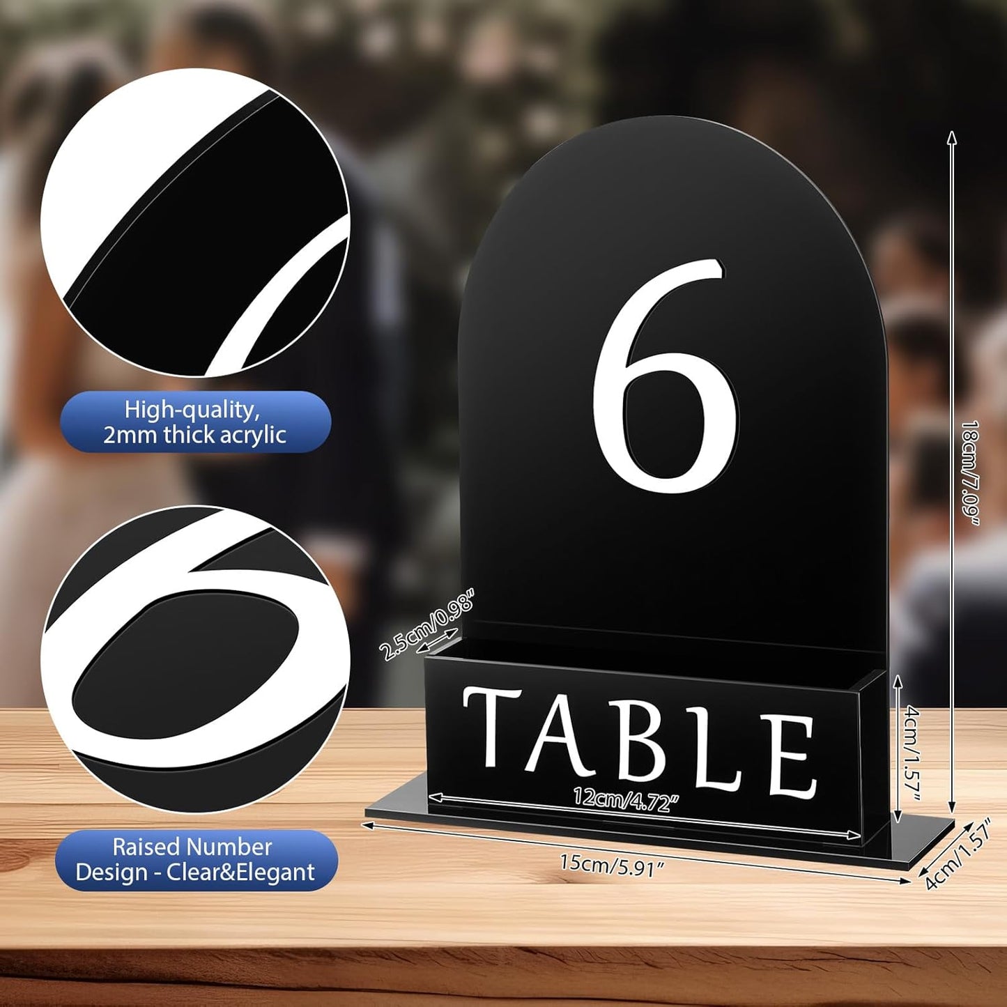 Table Number 1-15 for Wedding Reception Arch Acrylic Wedding Table Number with Flower Trough 5" x 7" Mirrored Rustic Centerpiece for Reception Bridal Shower Party Catering Banquet(Black)