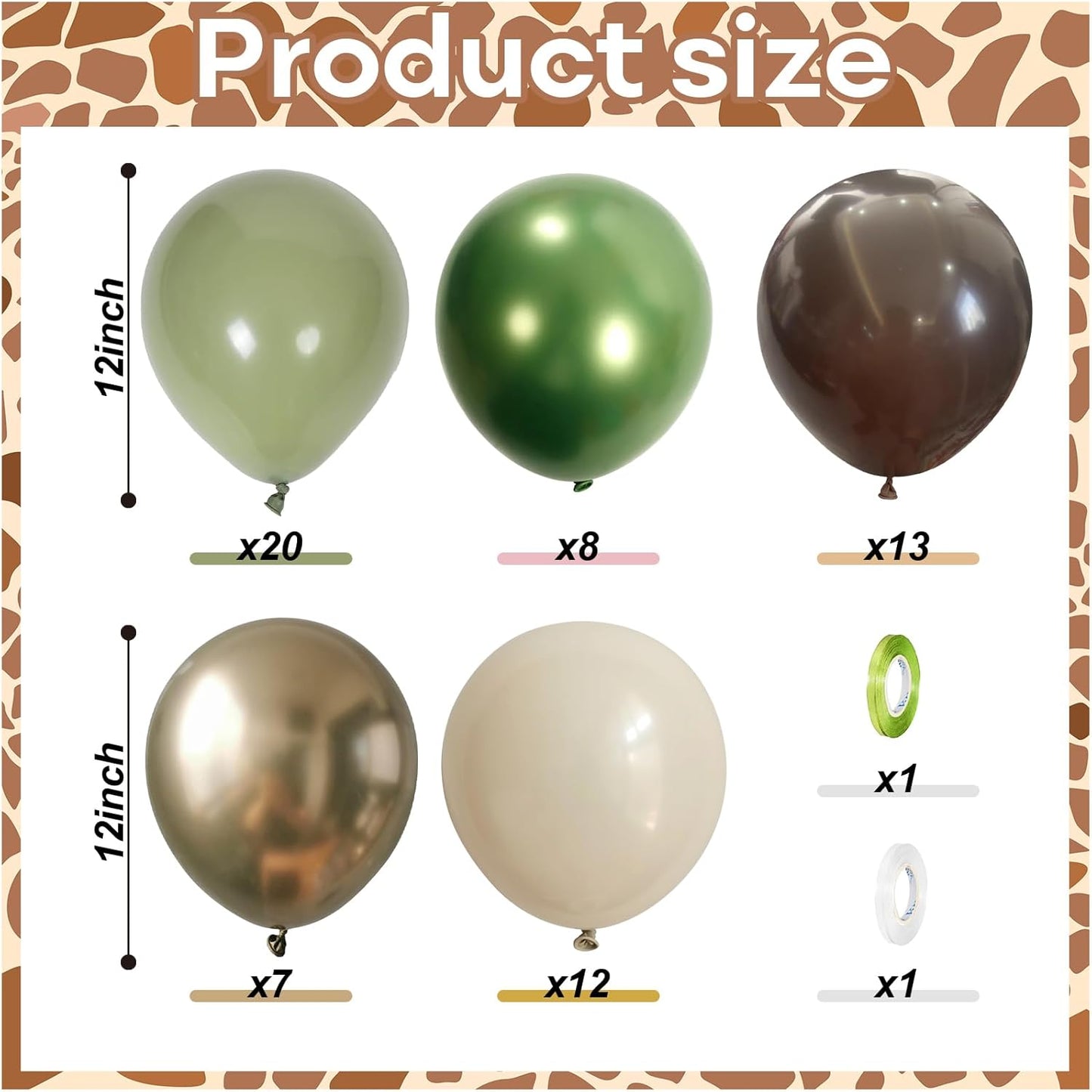 Sage Green Brown Safari Balloons, 60PCS Dusty Olive Green Coffee Beige Metallic Gold Eucalyptus Latex Balloon, Camo Army Hunting Balloons for Woodland Baby Shower Birthday Party Decorations Supplies