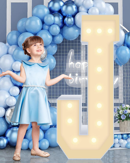 4FT Marquee Plastic Letters J - Light up Letters J Are Made from Corrugated Plastic Board - Quick Assembly Without Tools, Disassembled Components Can Be Used for Garage Sale Signs, Yard Sale Signs