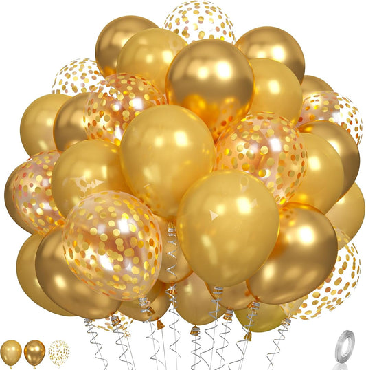 Gold Balloons, Metallic Gold Party Balloons Pearl Gold Latex Balloons Chrome Gold Confetti Balloons for Kids Adults Birthday Wedding Baby Shower Graduation Anniversary Festival Decoration