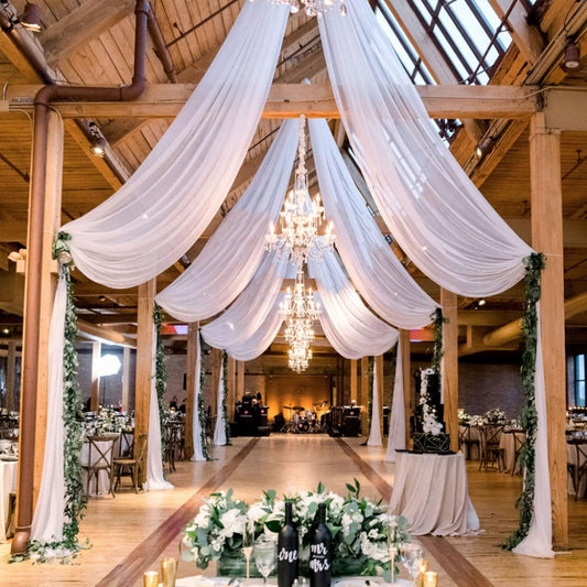 MODFUNS Ceiling Drapes for Weddings White Sheer Ceiling Draping 5x30ft 2 Panels Chiffon Ceiling Curtain Wedding Arch Draping Fabric Tulle Ceiling Drapery for Ceremony Arbor Party Stage Decoration