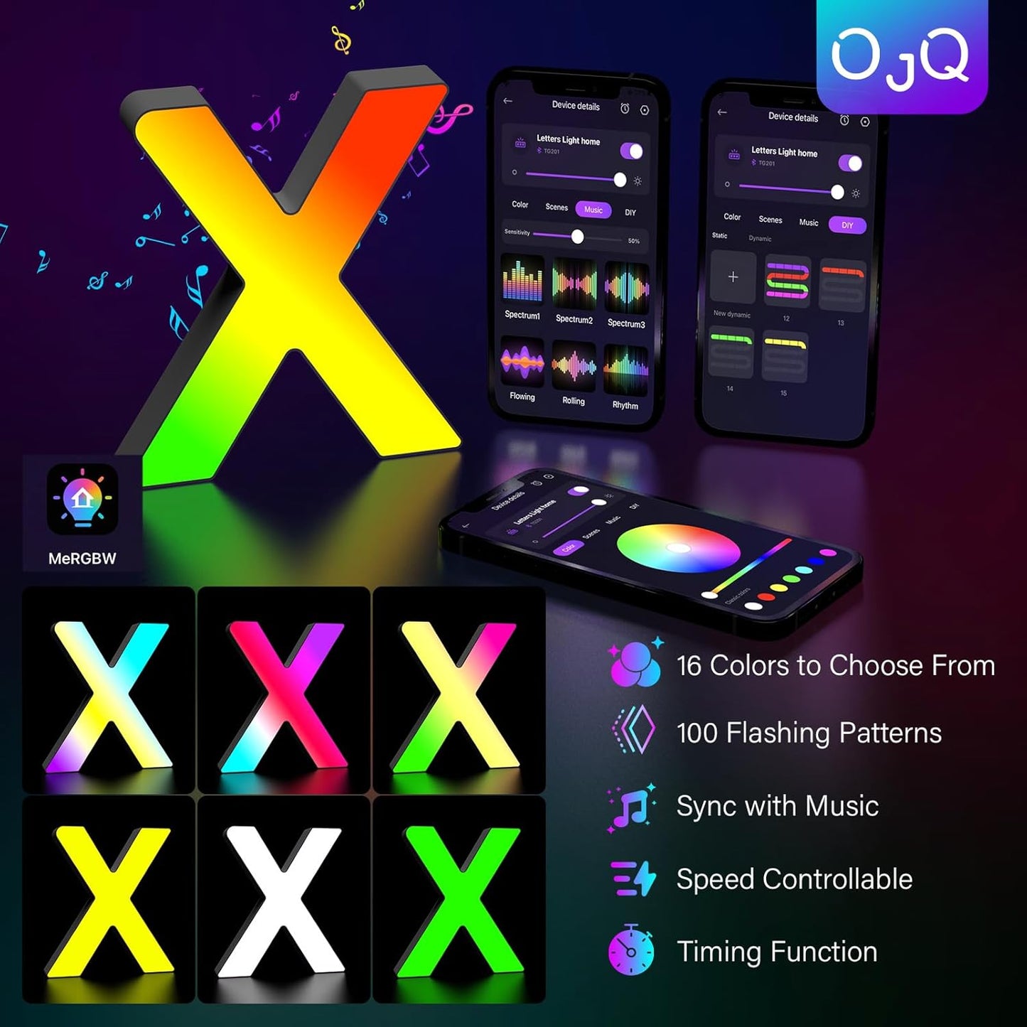 OJQ Light Up Letters LED Letter - Marquee Letters Room Decor Alphabet Letter Music Sync Color Change Colorful - Christmas Birthday Gifts for Girl - Teen Girls Gifts Party Home Wall Decor