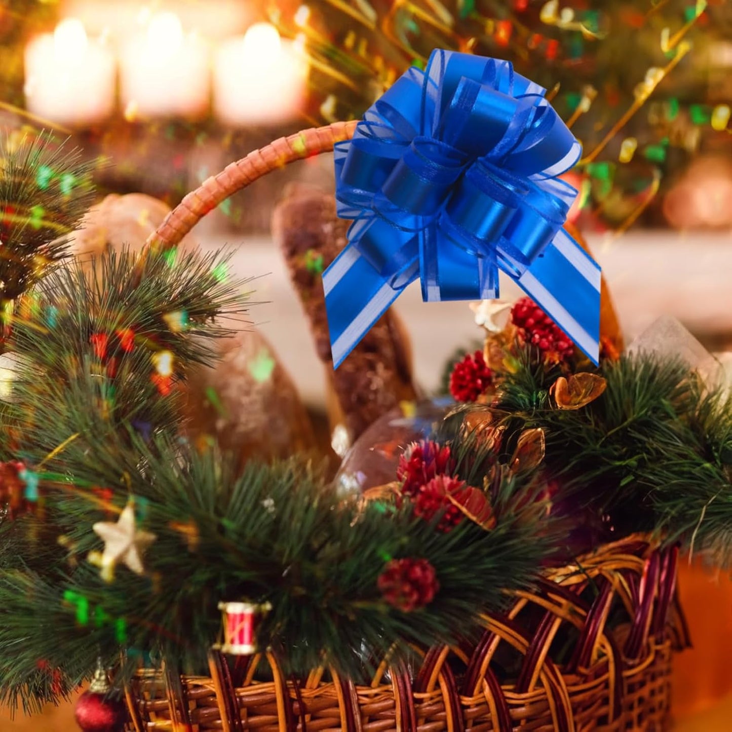 6 PCS 6 Inch Organza Blue Pull Bows - Perfect for Gift Wrapping, Wedding Decor, Car Bows, Birthday Parties, Christmas, and Valentine's Day