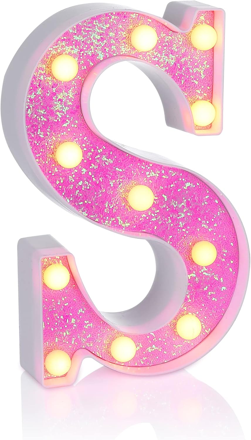 Foaky Pink Light up Letters，Pink Party Decorations,Girls Room Decor,Glitter Light Up Letters,Alphabet Letter Sign for Night Light Birthday Party Girls Gifts, Home Bar Decoration（S）