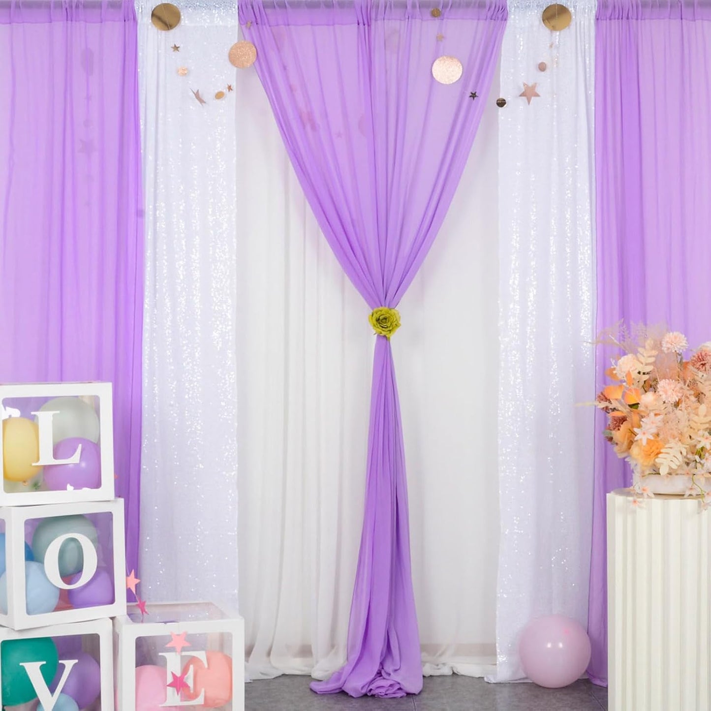 DUOBAO Chiffon Backdrop Curtain-2 Panels 29"x108" Wedding Drapes Lavender Sheer Beach Curtains for Living Room Voile Window Curtain Photography Background (29''x108''x2pcs, Lavender)