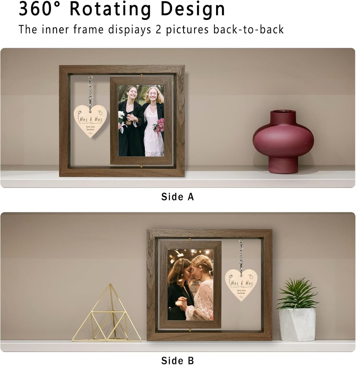 4x6 Mrs & Mrs Picture Frame Wedding Bridal Shower Gifts, Lesbian Anniversary Engagement Wedding Gifts for Newlywed Couples (Display Two 4x6)