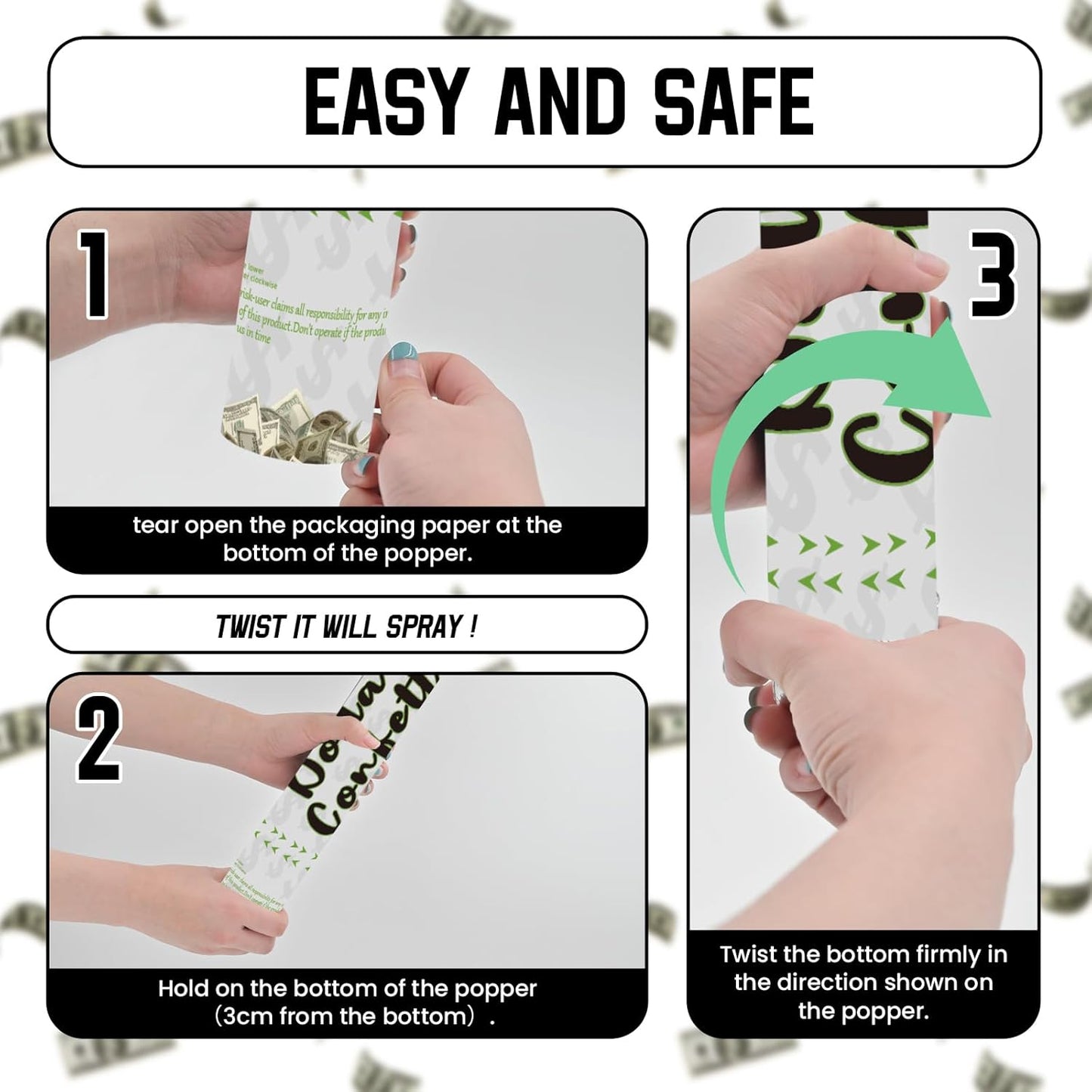 Confetti Poppers Prop Money Confetti Cannon 12 Pack Money Shooter Cannons with Mini 100 Dollar Bill 12 Inch Party Poppers Cash Cannon Bulk for Wedding Birthday Graduation Baby Gender Reveal Party