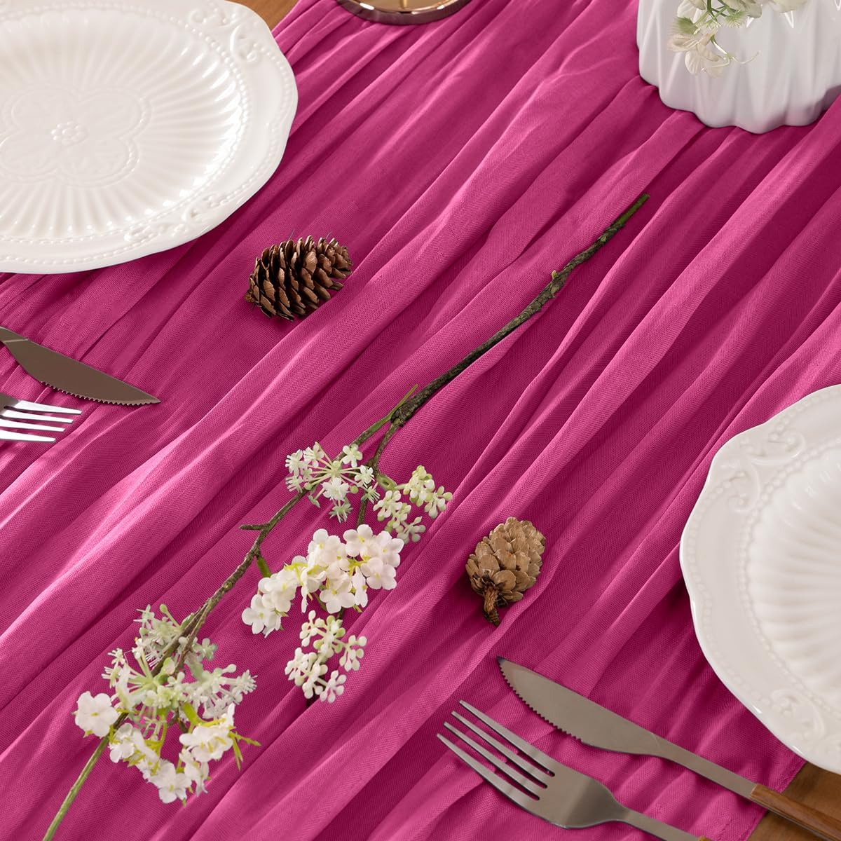 Fuschia Table Runner Cheesecloth Table Runner 10FT Farmhouse Table Runners 120 Inches Fall Table Decor Dining Room Centerpiece Wedding Boho Baby Shower Birthday