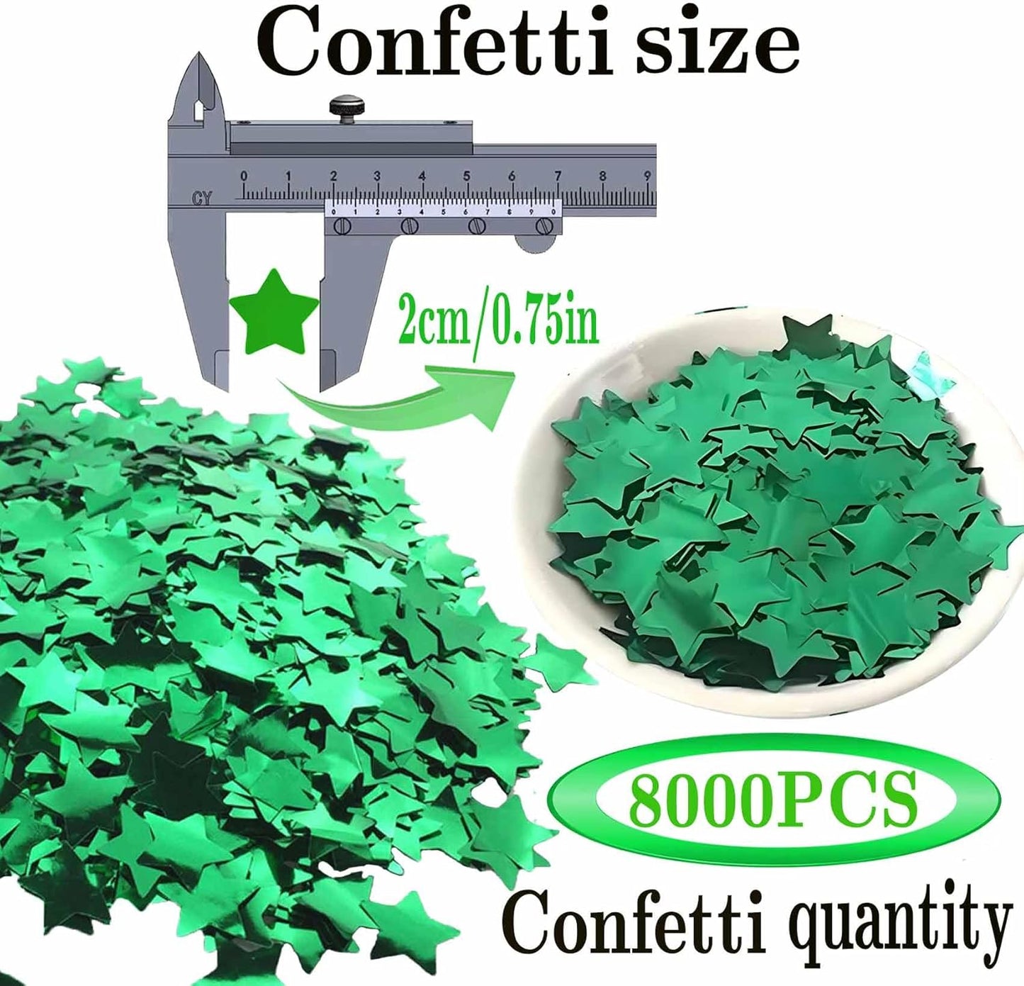 Green Star Foil Confetti Beautiful Metallic Table Confetti Glitter for Fill Balloons, Wedding,Birthday,Party,St. Patrick's Day，Festival Decoration(8000PCS)