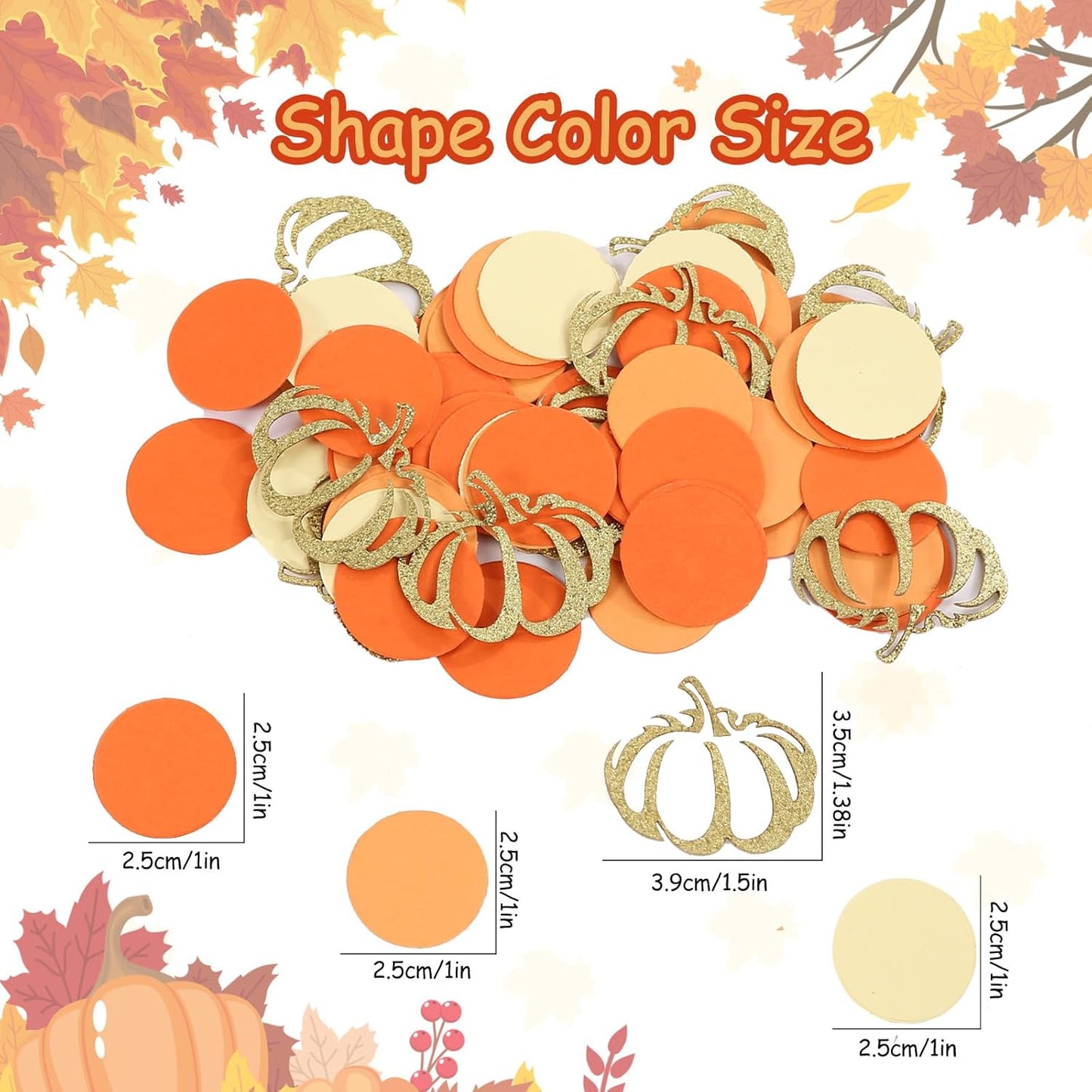 VHUWE Thanksgiving Confetti, 200 Pcs - Orange Round Confetti and Gold Pumpkin, Autumn Fall Paper Confetti for Thanksgiving Table Decorations and Party Supplies - Paper