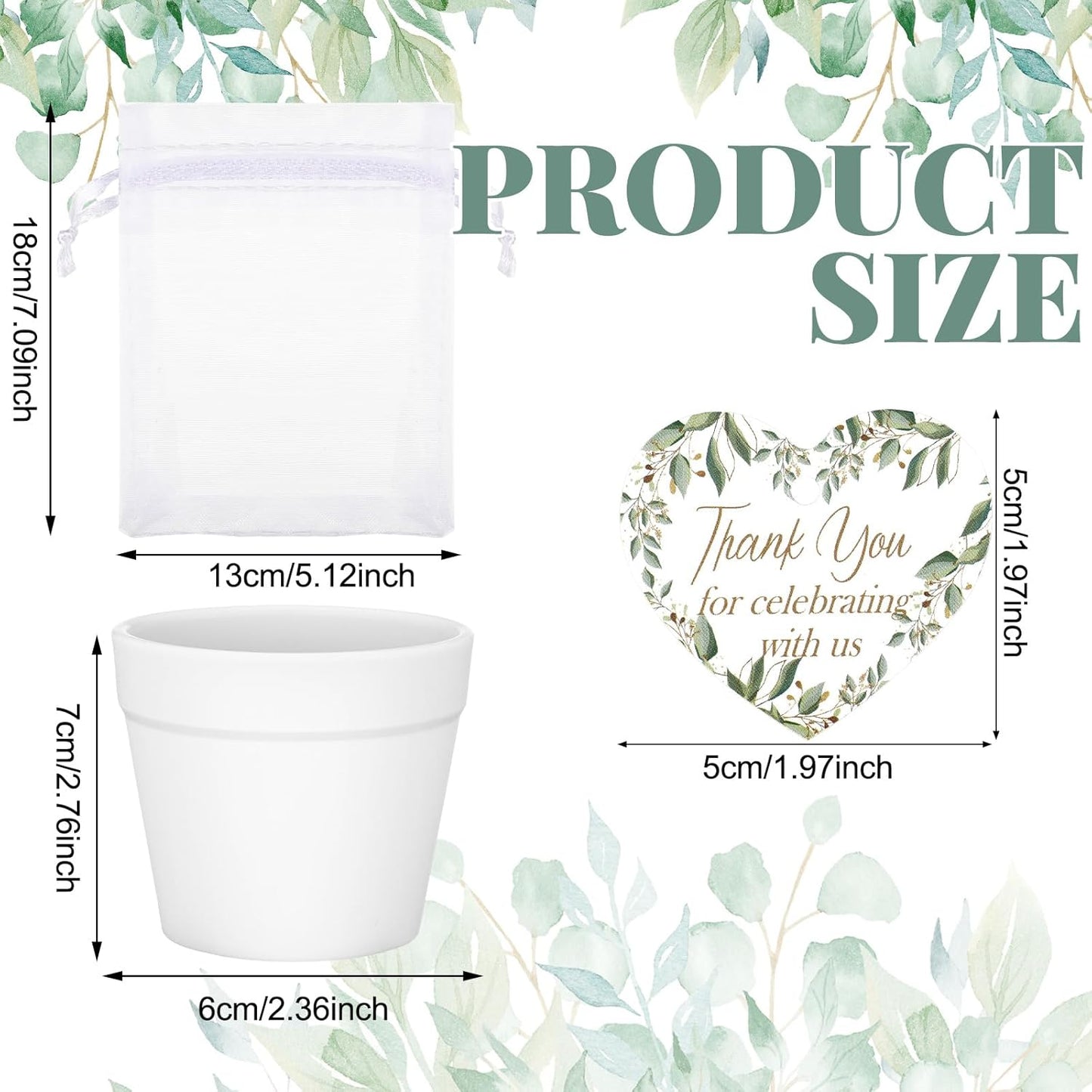 Ctosree 50 Sets Let Love Grow Wedding Favors for Guests Include Self Adhesive Seed Packets (Seed Not Include) White Flowerpot Thank You Tags and Organza Gift Bags for Bridal Shower Wedding Party Favor