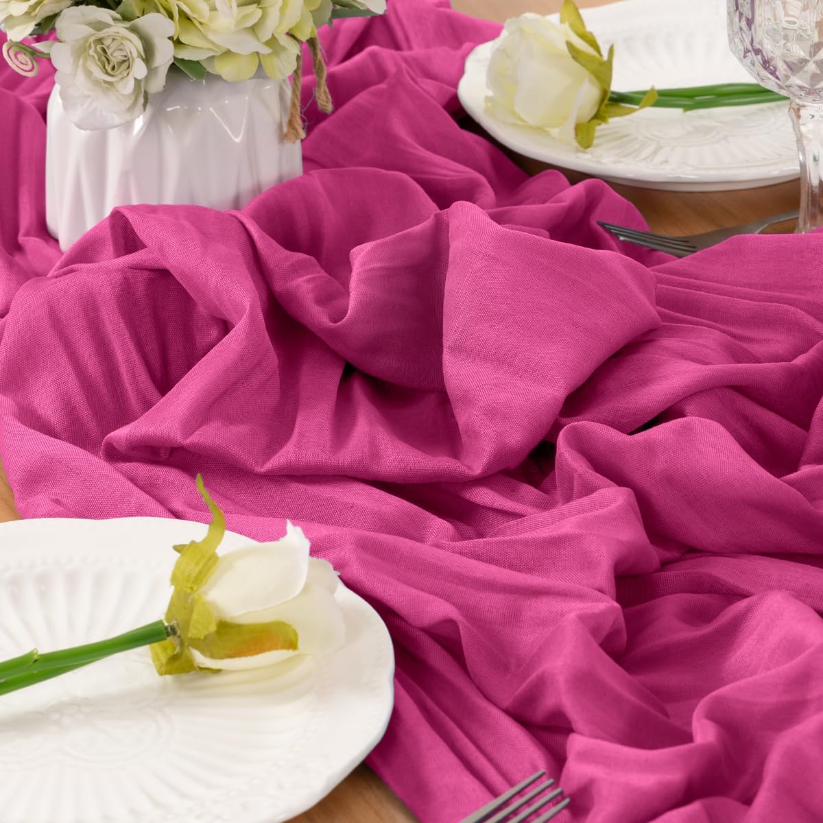 Fuschia Table Runner Cheesecloth Table Runner 14FT Farmhouse Table Runners 160 Inches Fall Table Decor Dining Room Centerpiece Wedding Boho Baby Shower Birthday