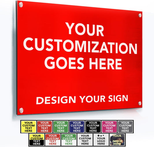 Custom Metal Signs, Personalized Aluminum, Waterproof Business Signs, White Aluminum (Red Background, 14x10 In)