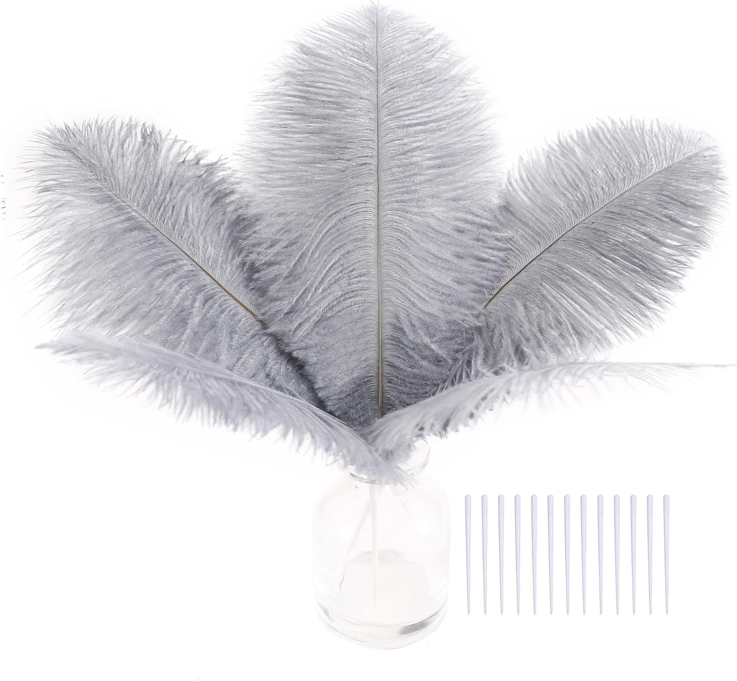SOGUGOM Grey Craft Ostrich Feathers - 30PCS 6-8 inch Bulk Ostrich Feathers Kit for Kindergarten Crafts, Dream Catchers and DIY Projects(Grey)