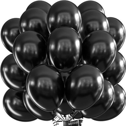 Black Balloons 12 inch, 50 Pcs 3.2g Black Latex Balloon Matte Helium Balloons for Birthday Party Wedding Baby Shower Retirement Decorations