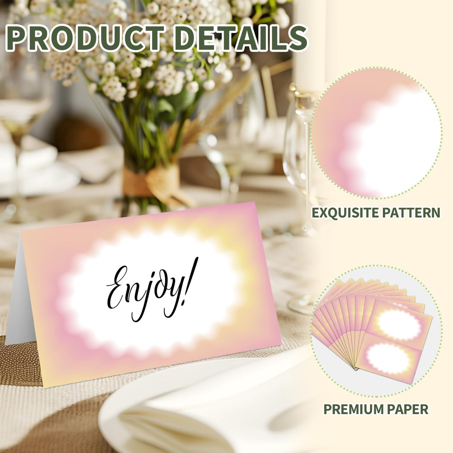 25 Color Gradient Place Cards for Table Seating, Pink Yellow Wedding Name Place Card, Tent Cards for Birthday Bridal Shower Baby Shower Reception Dinner Party Decorations -A04