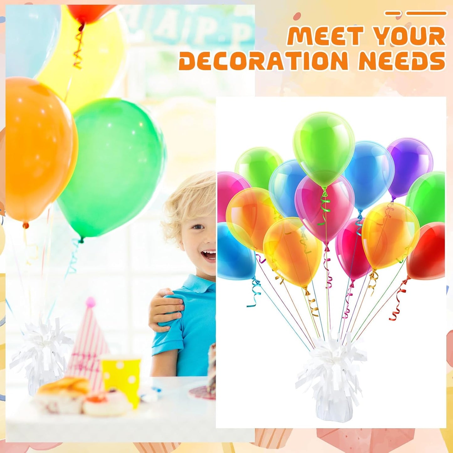 6 Pack White Balloon Weights Metallic Holder Anchors Balloon Holder Weights for for Birthday 2025 Graduation Party Christmas Wedding Celebration Decoration (White)