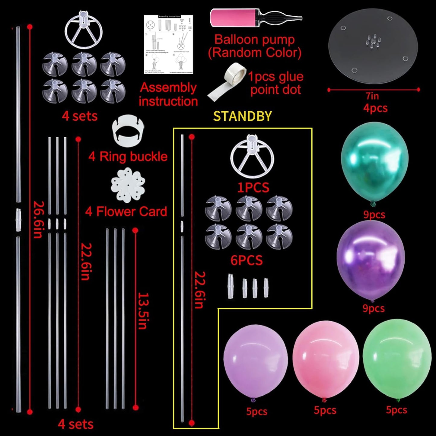 TONIFUL 4 Set Metallic Purple Pink Green Balloon Stand Centerpiece Table Decorations for Girls Mermaid Birthday Party Decoration,Baby Shower, Summer Luan Party, Under The Sea Party Decorations