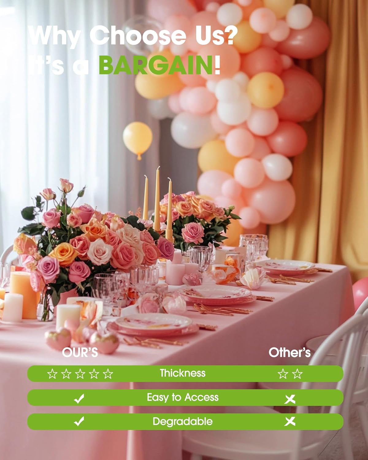 Pureegg Plastic Table Cloth Disposable 10 Pack, 54 x 108 Inch Table Cloths, Easter Party, Valentines, Mothers Day Decorations, Tablecloths, Rectangle, Pastel Plastic Cover, Leakproof & Sturdy, Pink