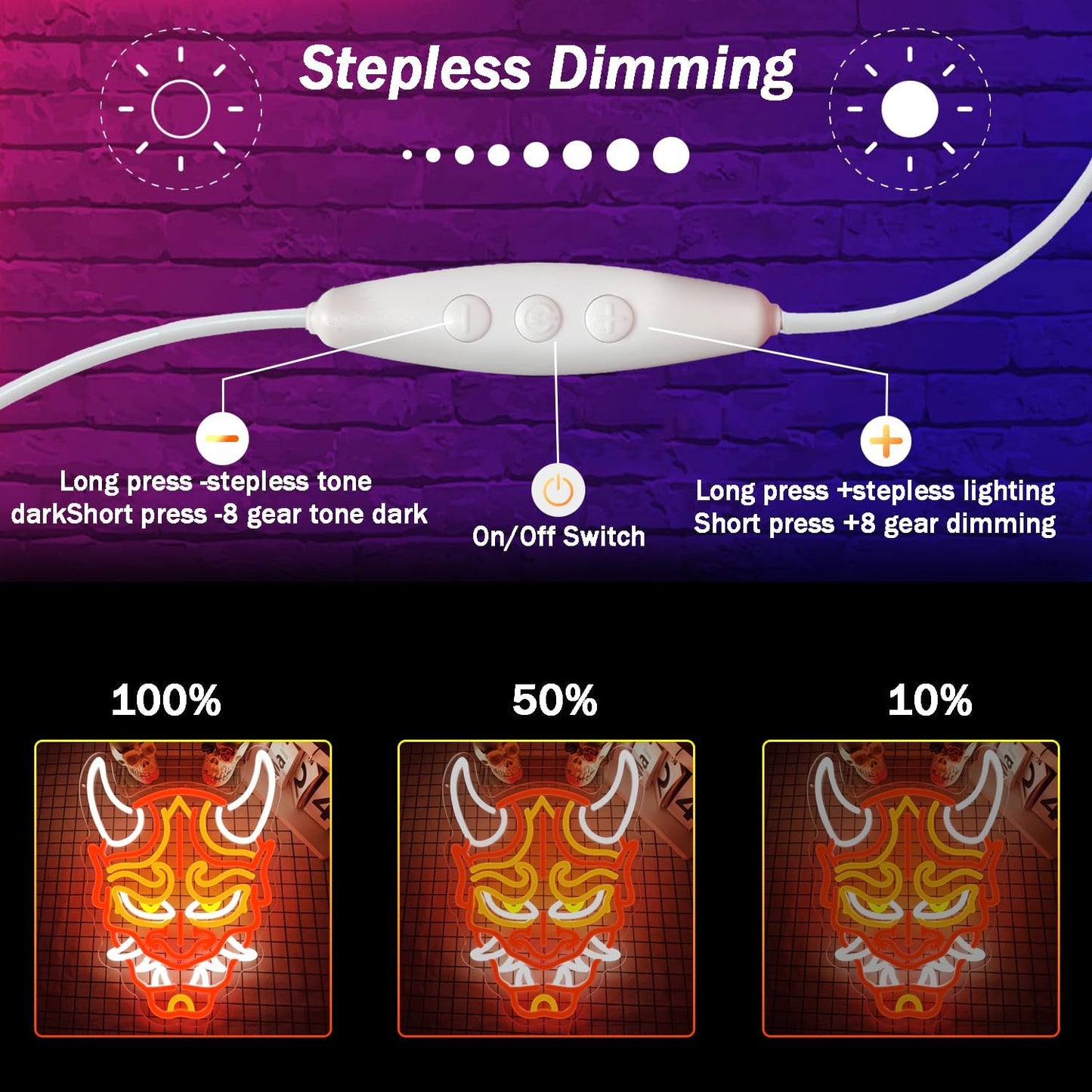 Prajna Mask Neon Signs Hannya Mask Neon Sign Led Neon Signs for Wall Decor Tattoo Neon Sign for Tattoo Shop, Game Room, Bedroom, Man Cave Adjustable Brightness, Cool Japanese LED Signs Decor Perfect for Anime and Tattoo Lovers