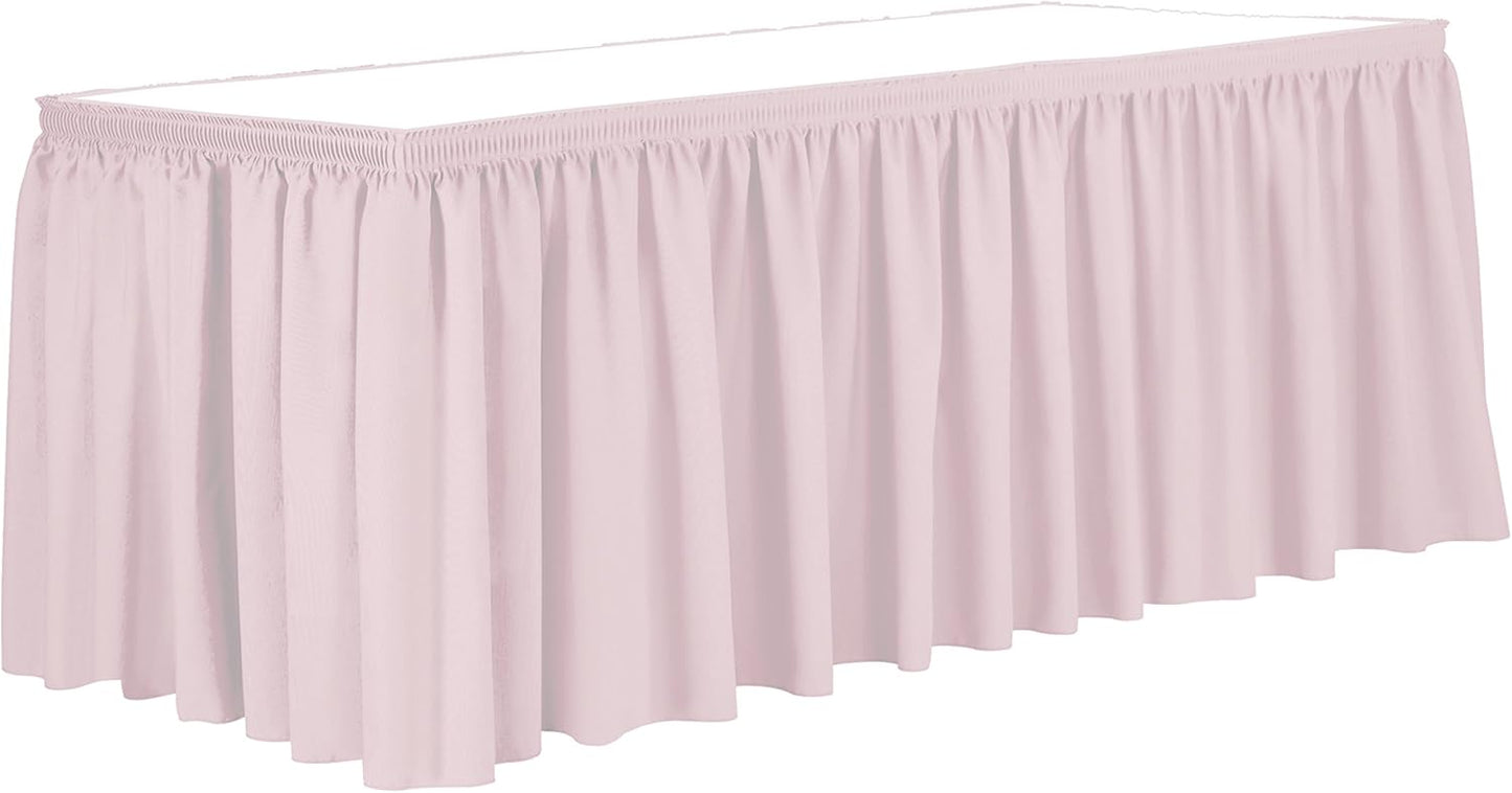 Ultimate Textile Pleat Polyester Fabric Table Skirt - Machine Washable Flame Resistant with Clips for Events, Weddings & Trade Shows, Cut & Sewn in Paterson, NJ - Ice Pink, 17' Shirred Pleat