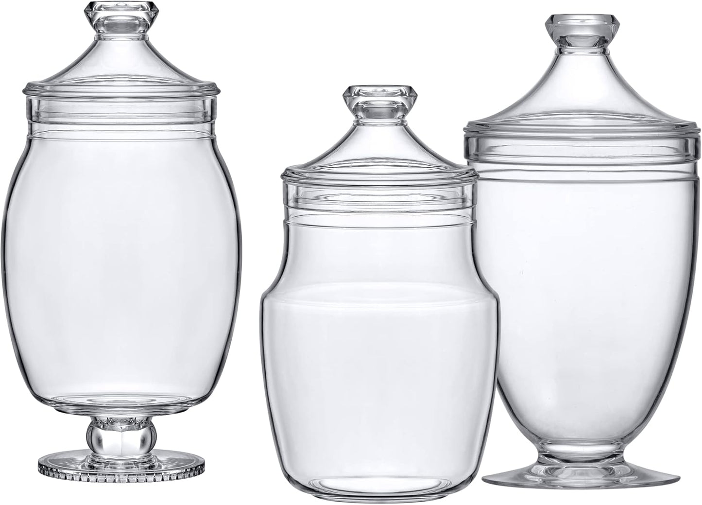 Amazing Abby - Keep - Acrylic Apothecary Jars (3-Piece Set), Plastic Jars with Lids, Bathroom Canisters, Vanity Organizers, Candy Buffet, Wedding Display, BPA-Free and Shatter-Proof (NOT Glass)